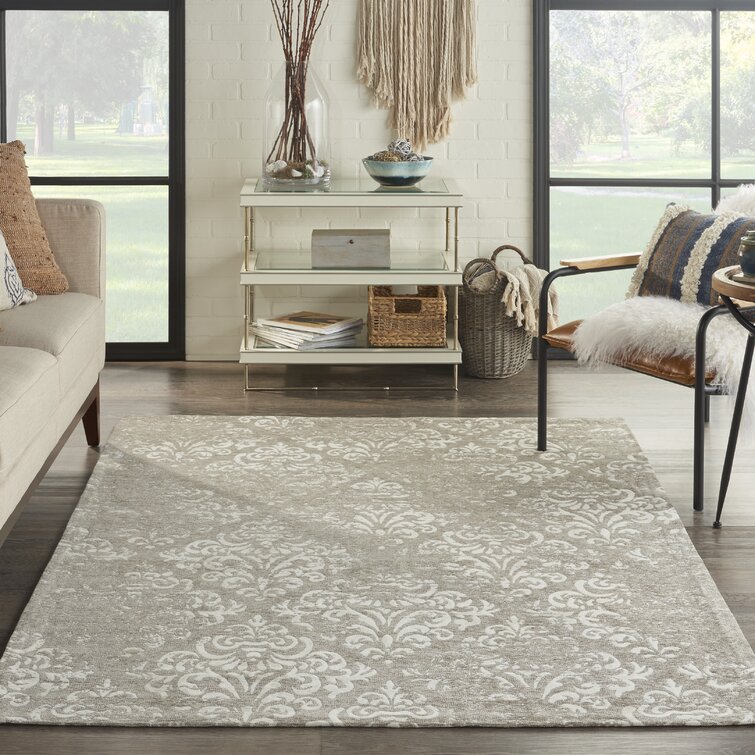 Marlow Home Co. Sophie Damask Machine Woven Ivory/Grey Area Rug